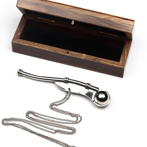 Boatswain Whistle - Classic Silver Nickel Marine Command Whistle With Beautiful Wooden Case for Nautical Enthusiasts (With Rosewood Case)