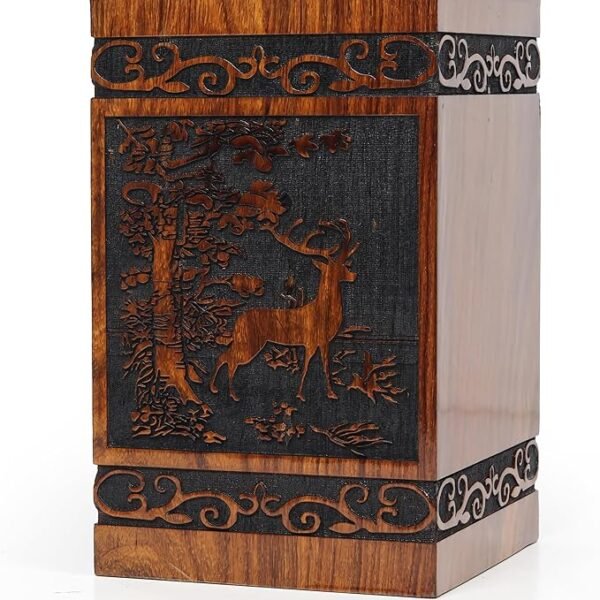Wooden Cremation Urns Box for Human Ashes, Memorial Keepsake Boxes for Adults, Male/Female,Child, Pets Dog Cat Wood Burial Funeral Container (Deer) Urn, Capacity (Large (180 lbs- 82 kg))